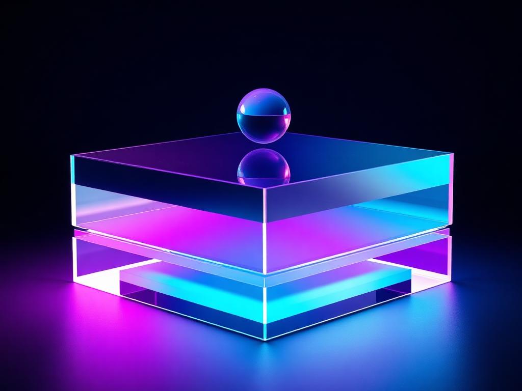 Layered translucent glass panes with a hovering glass sphere